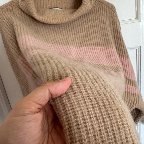 J.Crew tan pink striped cashmere cowl neck sweater size medium/large - Picture 3 of 9